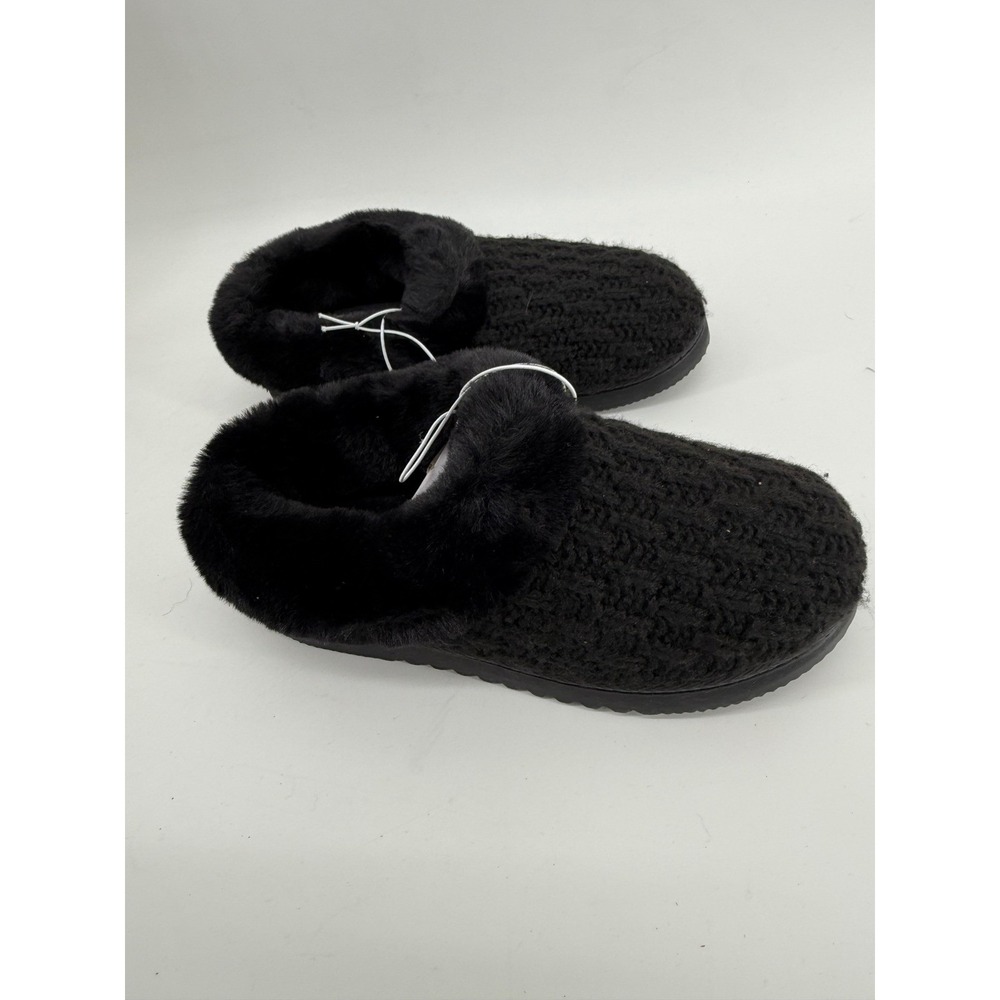 Dearfoams Womens Black Cable Knit Memory‎ Foam Clog Slippers Size M 7-8 1899637